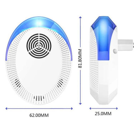 Ultrasonic Insect Repellent Mosquito Killer US Plug compact ABS body white and blue bedside plug-in unit with dimensions 62x25x81mm