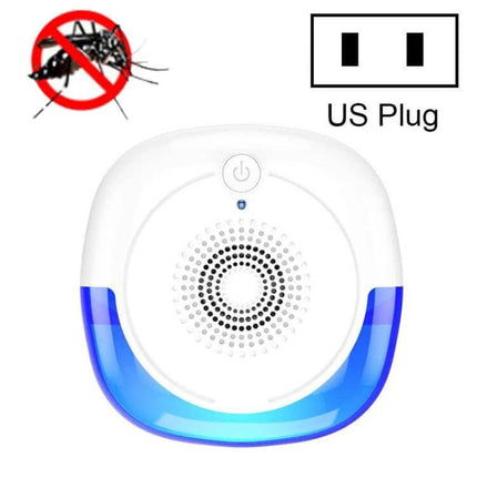 Ultrasonic Insect Repellent Mosquito Killer US Plug white compact unit with blue trim showing speaker and US plug icon