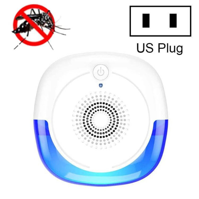 Ultrasonic Insect Repellent Mosquito Killer US Plug white compact unit with blue trim showing speaker and US plug icon