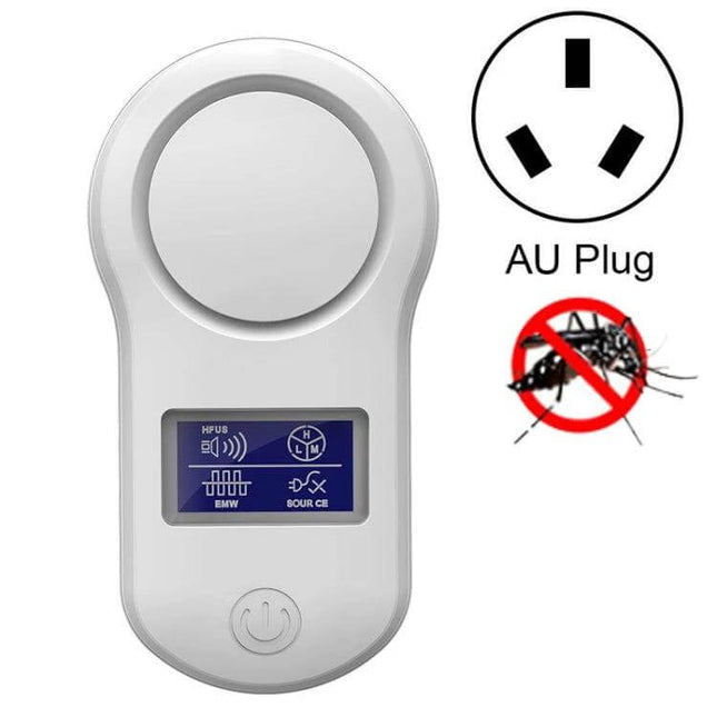 Ultrasonic Insect Repellent UK Plug For Household Use white indoor plug-in device showing display and AU plug icon