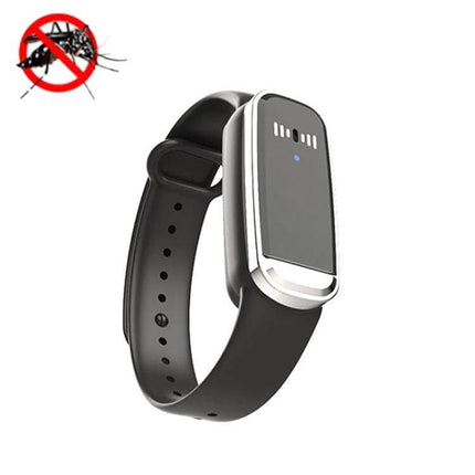 Ultrasonic Mosquito Repellent Bracelet Black For Outdoor Use - Portable black bracelet repels mosquitoes for seaside, camping, hiking and parks