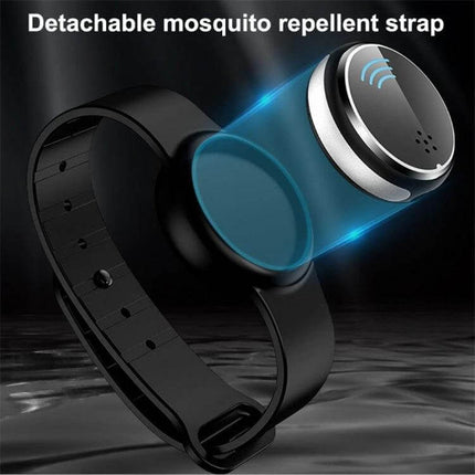 Ultrasonic Mosquito Repellent Bracelet Black Everyday Use - compact detachable black wearable with ultrasonic module for outdoor everyday protection