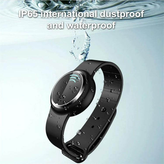 Ultrasonic Mosquito Repellent Bracelet Black Everyday Use - black water-resistant wearable wristband, compact IP65 dustproof design