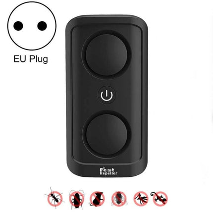 Ultrasonic Mosquito Repellent Dual-Speaker For Home Use compact black EU plug unit with dual speakers and power button for living rooms and bedrooms