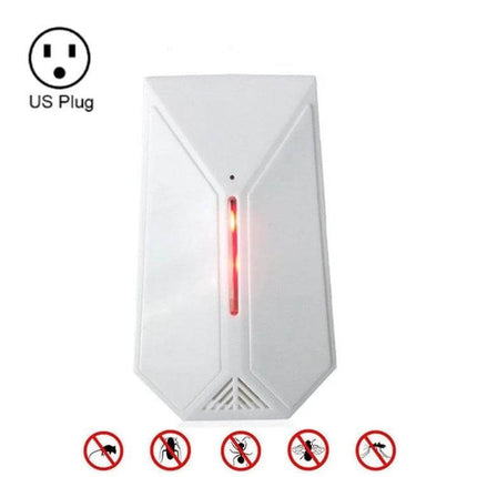 Ultrasonic Mosquito Repellent For Indoor Use With US UK EU Plug compact white ABS device with US plug and red indicator light