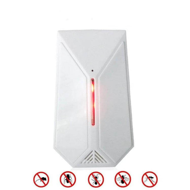 Ultrasonic Mosquito Repellent For Indoor Use With US UK EU Plug compact white ABS plug-in device with LED and radar sensing for bedrooms up to 80m²