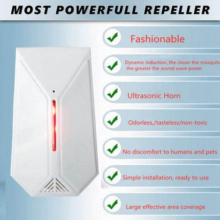 Ultrasonic Mosquito Repellent For Indoor Use With US UK EU Plug compact white ABS radar-sensing plug-in device for bedrooms and offices