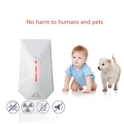 Ultrasonic Mosquito Repellent For Indoor Use With US UK EU Plug - compact ABS indoor unit safe for babies and pets, quiet radar sensing coverage up to 80m²