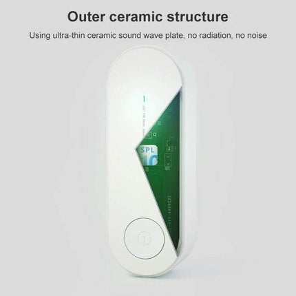 Ultrasonic Mosquito Repellent For US And EU Plugs For Home Use compact white ABS-A1 device with outer ceramic structure and power button