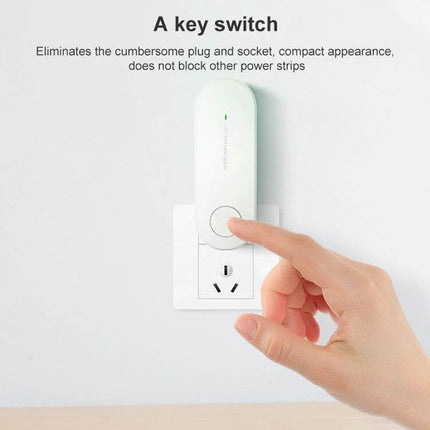 Ultrasonic Mosquito Repellent For US And EU Plugs For Home Use compact white unit plugged into wall outlet with finger pressing power button