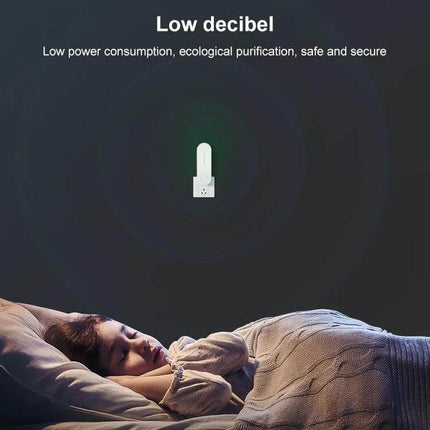 Ultrasonic Mosquito Repellent For US And EU Plugs For Home Use - compact low-decibel unit glowing above sleeping person, fits US/EU outlets