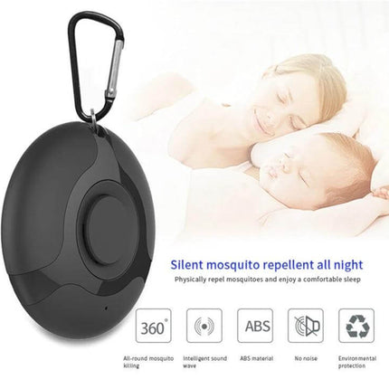 Ultrasonic Mosquito Repellent USB Charging Outdoor Use - compact black ABS ultrasonic device with carabiner for camping, silent all-night mosquito deterrent