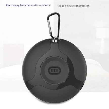 Ultrasonic Mosquito Repellent USB Charging Outdoor Use - black round 7-band ultrasonic device with carabiner hook for camping and backpacks