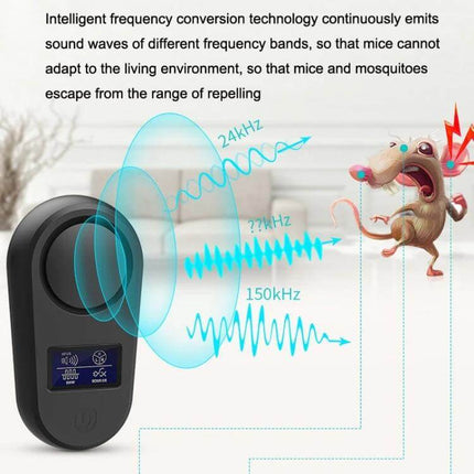 Ultrasonic Mouse and Mosquito Repellent With LCD Display Home Use - plug-in ultrasonic pest repeller with LCD showing 24kHz–150kHz waves