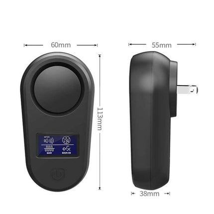 Ultrasonic Mouse and Mosquito Repellent With LCD Display Home Use - compact black plug-in unit with LCD, touch control, dimensions 113x60x55mm