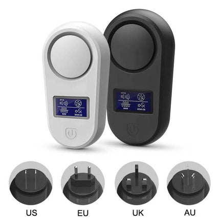 Ultrasonic Mouse and Mosquito Repellent With LCD Display Home Use - white and black plug-in units with LCD, touch controls and international plug options