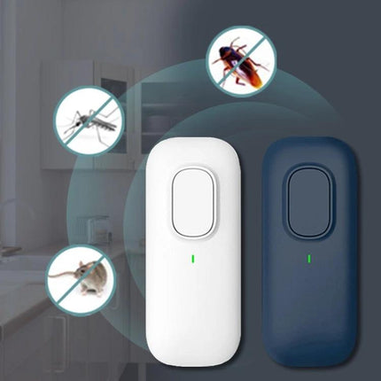 Ultrasonic Pest Repeller For Mosquitoes And Mites US UK EU Plug - white and navy plug-in ultrasonic unit shown in living room reducing mosquitoes, mites, roaches and rodents