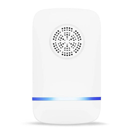 Ultrasonic Pest Repeller With Light for Home Use, 110-220V white plug-in device with blue indicator and speaker grille