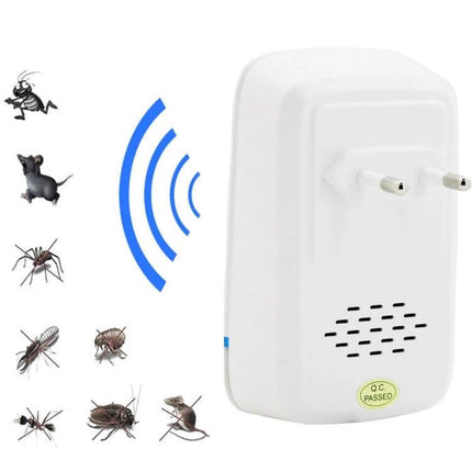Ultrasonic Pest Repeller With Light for Home Use, 110-220V white plug‑in unit emitting ultrasonic waves to deter rodents and insects