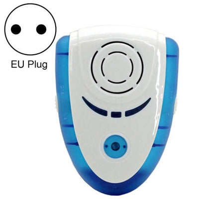 Ultrasonic Pest Repeller With Light For Indoor Home Use white and blue EU plug wall unit installed 80–120 cm from floor