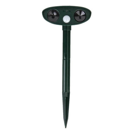 Ultrasonic Solar-Powered Animal Repeller With PIR Sensor For Gardens - green solar PIR ultrasonic garden stake deterrer