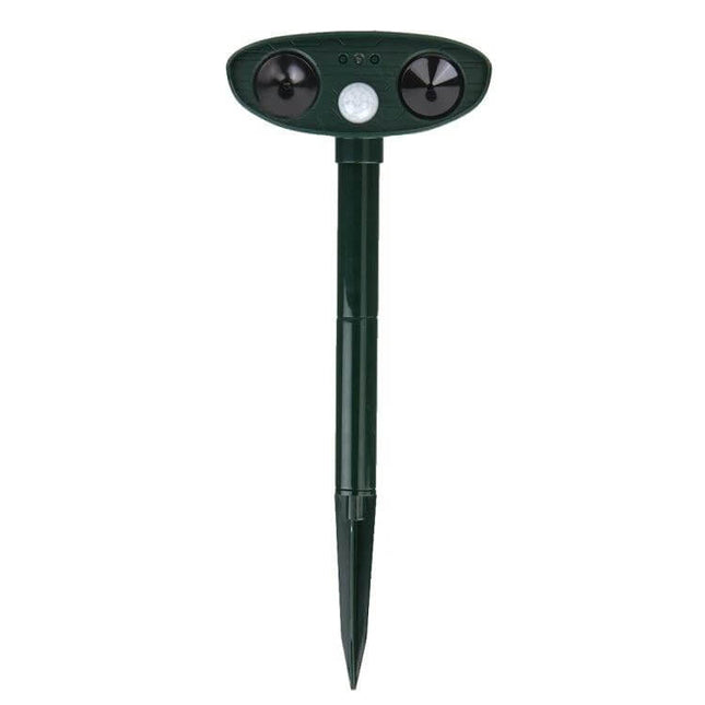 Ultrasonic Solar-Powered Animal Repeller With PIR Sensor For Gardens - green solar PIR ultrasonic garden stake deterrer