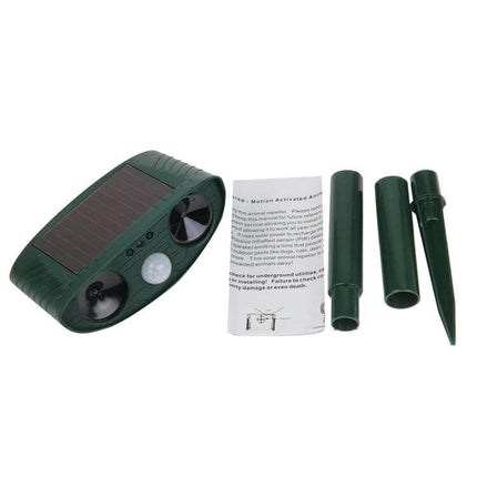 Ultrasonic Solar-Powered Animal Repeller With PIR Sensor For Gardens - solar PIR motion ultrasonic garden animal deterrent, stake-mounted, chemical-free
