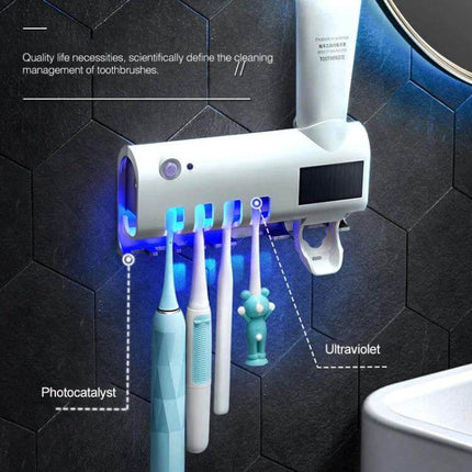 Ultraviolet Toothbrush Sterilizer Wall Mounted For Daily Bathroom Use compact UV and photocatalyst wall unit sanitizing multiple toothbrushes