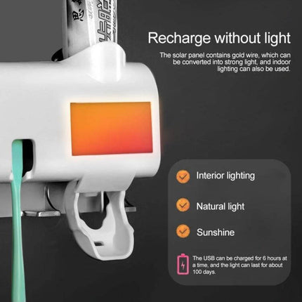Ultraviolet Toothbrush Sterilizer Wall Mounted For Daily Bathroom Use compact UV and photocatalyst wall unit holding toothbrushes and toothpaste