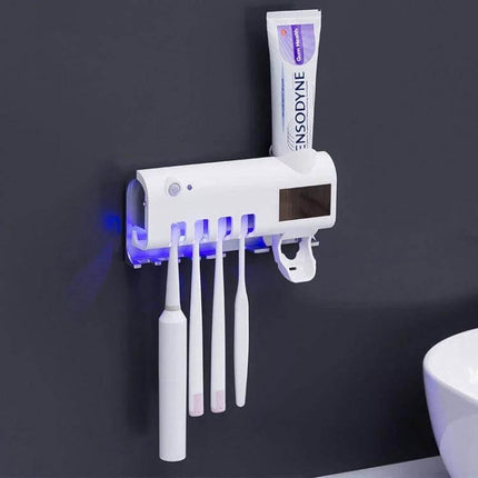 Ultraviolet Toothbrush Sterilizer Wall Mounted For Daily Bathroom Use compact wall-mounted UV toothbrush sterilizer with toothpaste holder and hanging slots