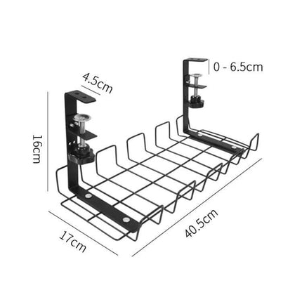 Under Desk Cable Management Tray Carbon Steel Organizes Cables - black under-desk tray with clamp mounts and dimensions