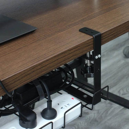 Under Desk Cable Management Tray Carbon Steel Organizes Cables mounted under desk holding power strip and bundled cords