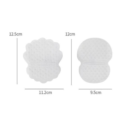 Underarm Sweat Absorbing Stickers Invisible For All Day Comfort - white triple-layer adhesive pads shown with size dimensions (12.5x11.2cm and 12x9.5cm)