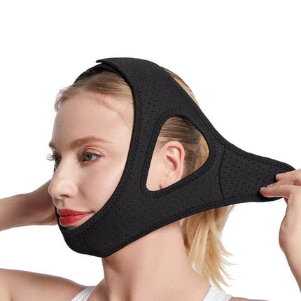 Unisex Anti-Snoring Chin Strap for Sleep Comfort Black - breathable SBR fabric, mesh ventilation, low-profile support for light snorers