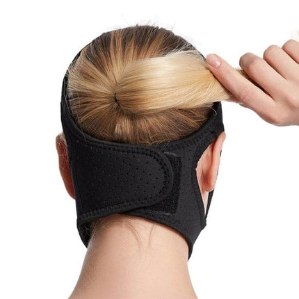 Unisex Anti-Snoring Chin Strap for Sleep Comfort Black - rear view of breathable SBR fabric with mesh ventilation and adjustable Velcro fit