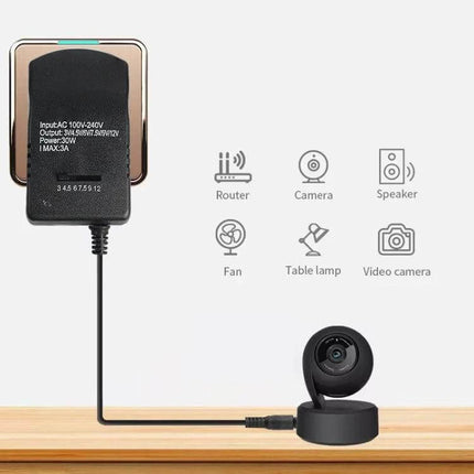 Universal Power Adapter With Seven Plugs For Home Electronics powering router camera speaker fan and table lamp with multiple DC voltages