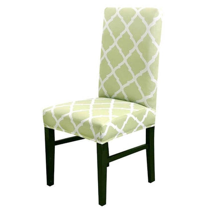 Universal Stretch Chair Cover For Everyday Dining Anti Fouling - light green lattice print on four-legged wooden dining chair