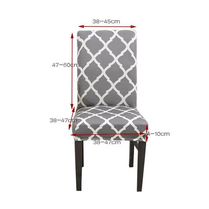 Universal Stretch Chair Cover For Everyday Dining Anti Fouling grey trellis pattern fit dimensions shown