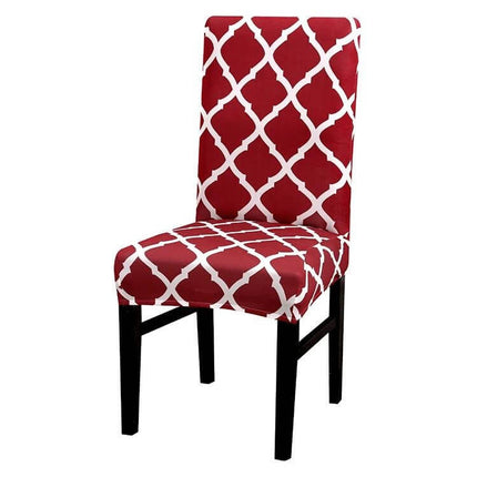 Universal Stretch Chair Cover For Everyday Dining Anti Fouling - red white trellis pattern fitted stretch chair cover on wooden dining chair