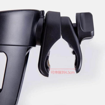 Universal Stroller Cup Holder for Most Carriages and Bottles - black adjustable clamp mount for stroller handle, durable ABS plastic