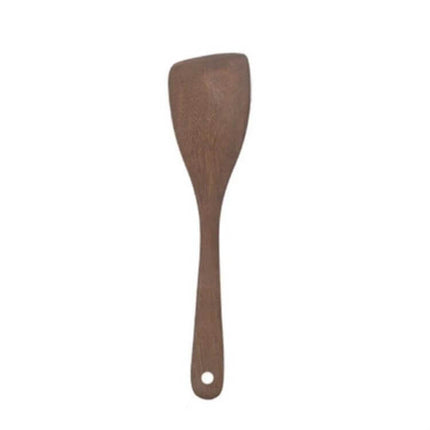 Unpainted Wooden Spatula Set, Long-Handle Utensils - single unpainted wooden spatula with perforated hole for hanging, natural wood grain finish