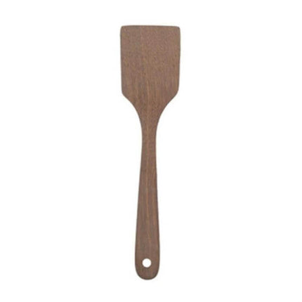 Unpainted Wooden Spatula Set, Long-Handle Utensils - single long-handled unpainted wooden spatula with perforated hole for hanging, natural wood grain