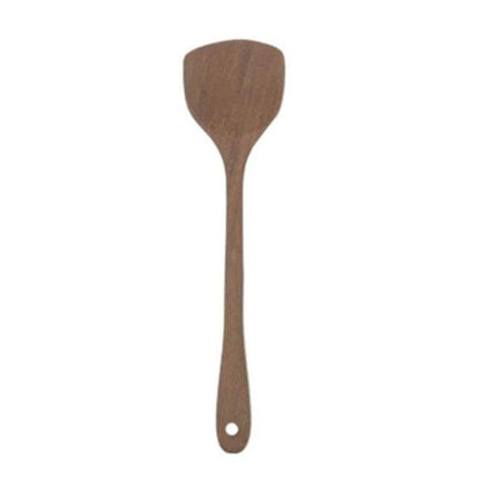 Unpainted Wooden Spatula Set, Long-Handle Utensils - single unpainted wooden spatula with perforated hole, natural wood grain for cooking