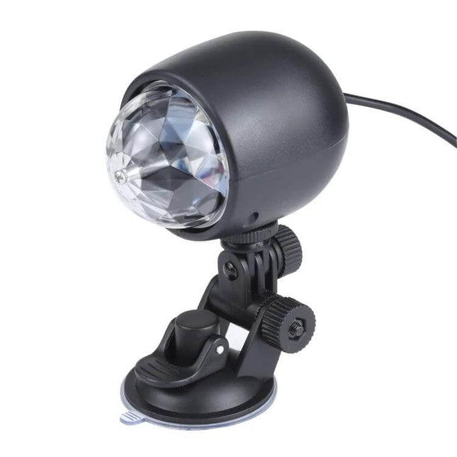 USB Colorful Rotary Stage LED Lamp for Parties and Events - compact USB-powered rotating disco light with suction-mount and faceted lens