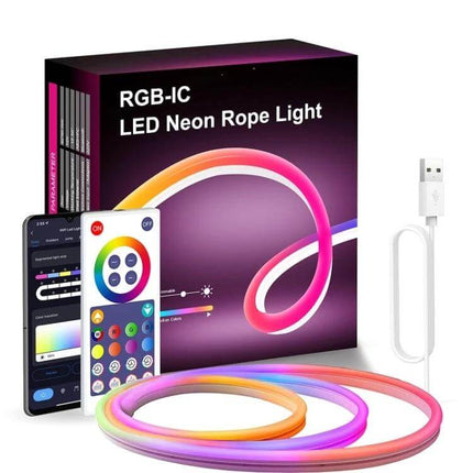 USB Illusion Music Neon 3m Light Strip Indoor Ambience - USB-powered RGB LED neon rope with remote and app control for bedroom, desk, video lighting