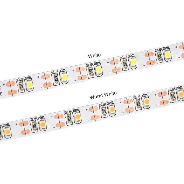 USB LED Strip Light For TV Backlight And Desk Decor 5m showing white and warm white 3528 SMD LED strips with adhesive backing