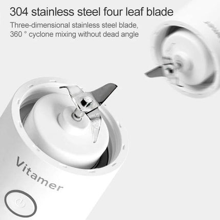 USB Mini Portable Juicer Cup 350ml For Smoothies On The Go - close-up of 304 stainless steel four-leaf blade assembly for powerful blending