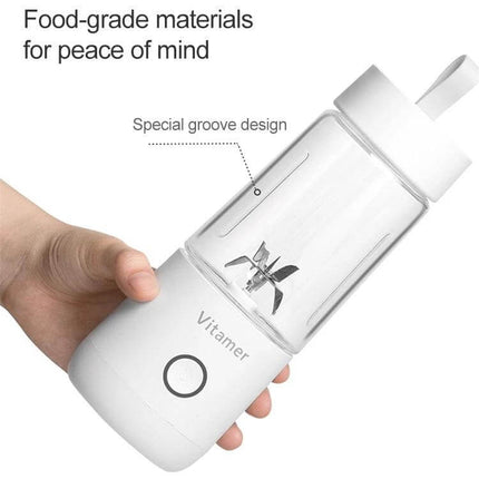 USB Mini Portable Juicer Cup 350ml For Smoothies On The Go - compact white USB blender with 350ml clear cup and single-button base