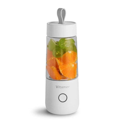 USB Mini Portable Juicer Cup 350ml For Smoothies On The Go - white rechargeable blender bottle with fruit inside