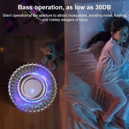 USB Photocatalyst Mosquito Killer Two-In-One For Indoor Use compact USB-powered unit near sleeping child, quiet 30dB operation, blue attractant light